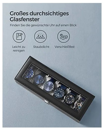 Cutie pentru ceasuri, Songmics, capacitate 6, JWB06BK, Gri