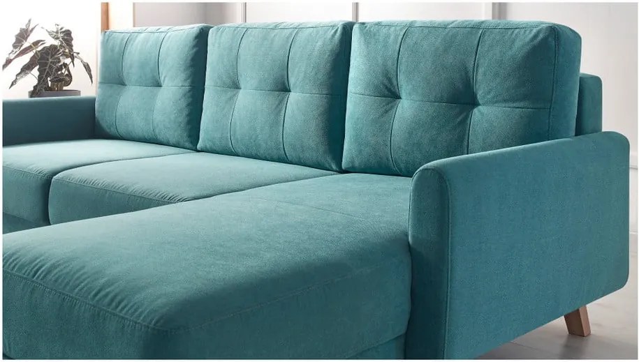 Colțar extensibil cu șezlong pe partea dreaptă Bobochic Paris Balio, turcoaz