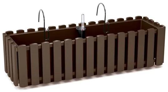 Jardiniera decorativa, suport metalic, sistem irigare,​​​​​​​ maro, 58x18x16.2 cm, Boardee Fencycase W 
