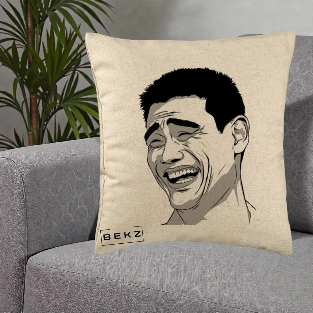 Perna Decorativa Yao Ming Meme, 40x40 cm, Bej, Husa Detasabila, Perna Inclusa, BEKZ®
