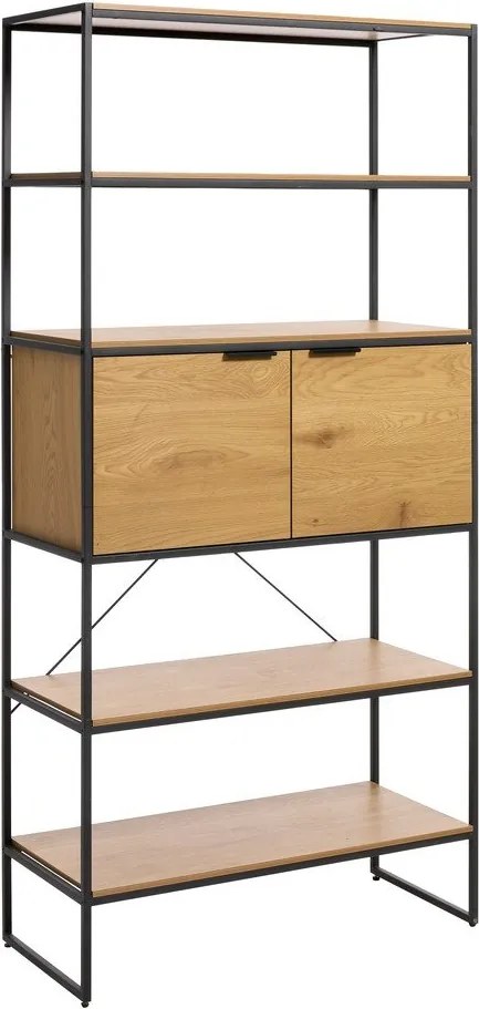 Bibliotecă în culoare naturală cu aspect de lemn de stejar 90x190x40 cm Cesura – Unique Furniture