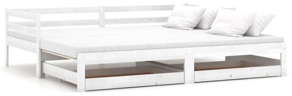Pat extensibil de zi, 2x(90x200) cm, alb, lemn masiv de pin Alb