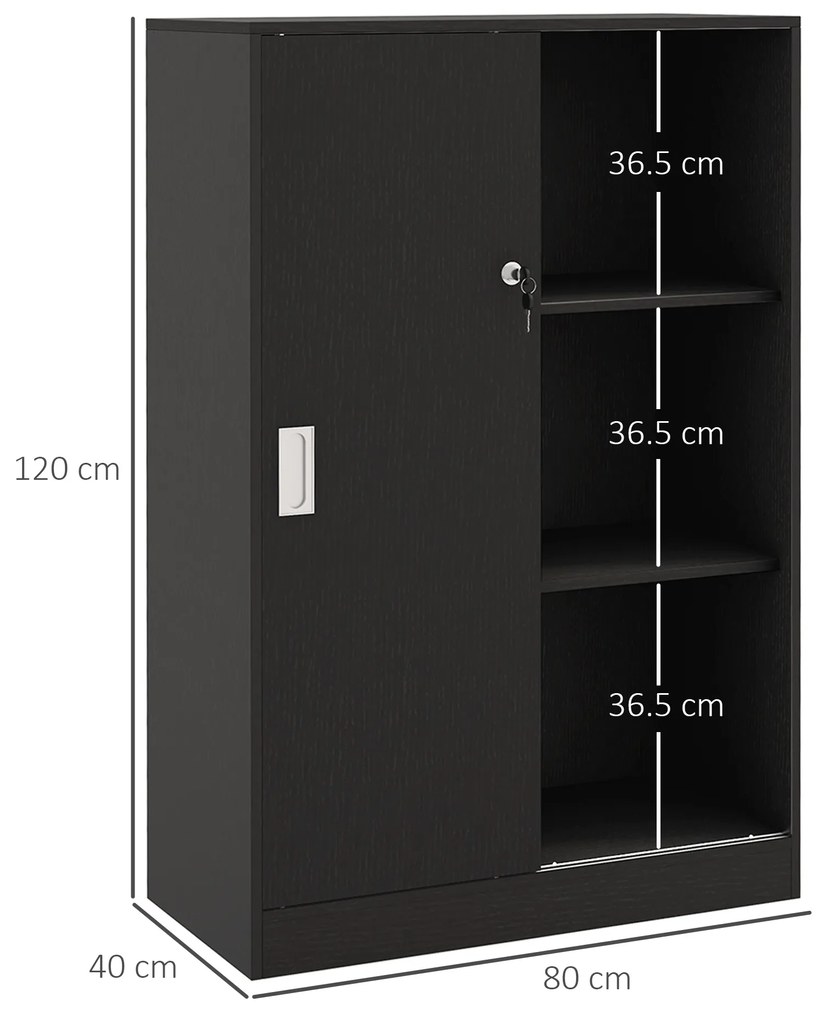 HOMCOM Dulap de Birou 3 Rafturi cu Încuietoare și 2 Chei de Securitate 80x40x120 cm Negru | Aosom Romania