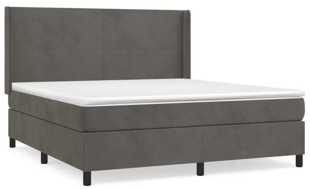 Pat box spring cu saltea, gri inchis, 160x200 cm, catifea Morke gra, 160 x 200 cm, Design simplu