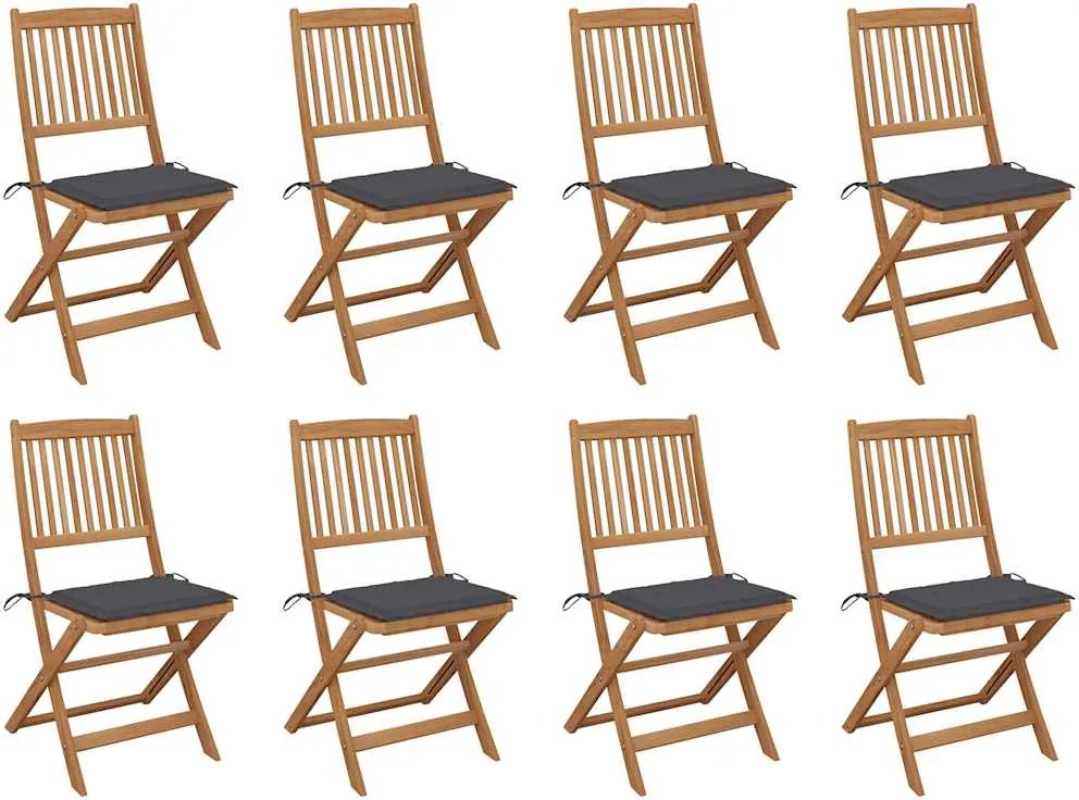 vidaXL Scaune pliabile de exterior cu perne, 8 buc., lemn masiv acacia