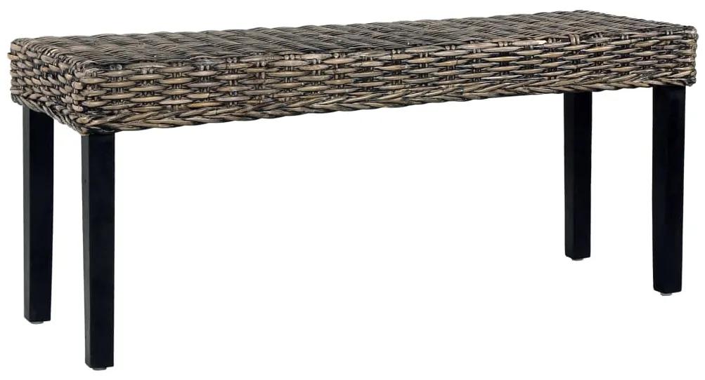 Banca, negru, 110 cm, ratan kubu si lemn masiv de mango Negru