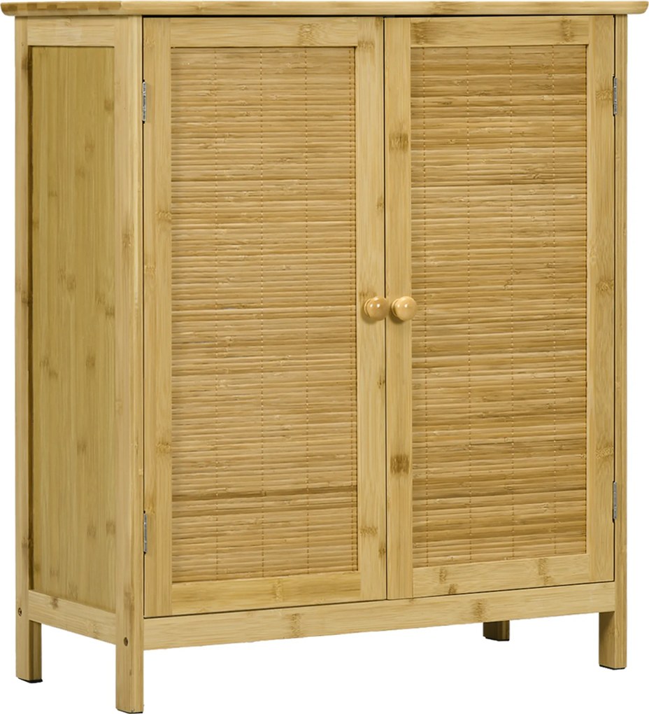 HOMCOM Comodă în Stil Boho din Rattan și Bambus, Dulap cu 2 Uși și Raft Interior, 60x27x67.5 cm, Lemn Natural | Aosom Romania
