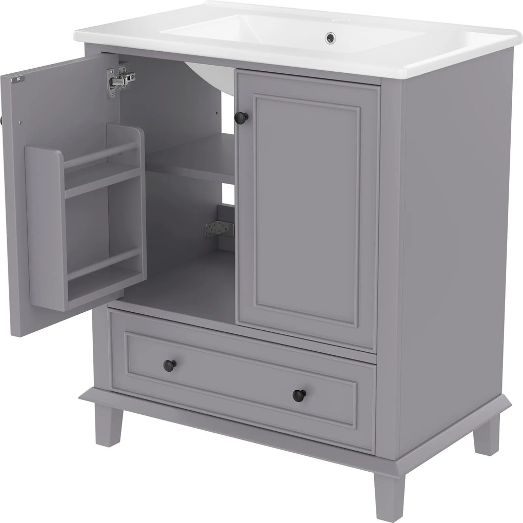 Dulap de baie cu chiuvetă, independent, spațiu mare de depozitare, 76x46x87 cm, Gri