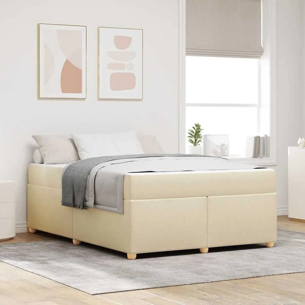 vidaXL Cadru de pat cu saltea Crem 140 x 200 cm țesătură