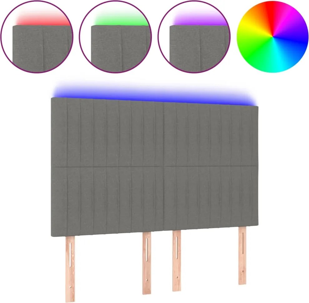 vidaXL Tăblie de pat cu LED, gri închis, 144x5x118/128 cm, textil