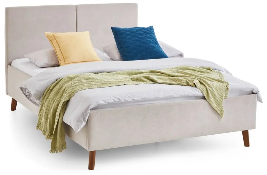 Pat matrimonial bej tapițat cu somieră 140x200 cm Piano – Meise Möbel