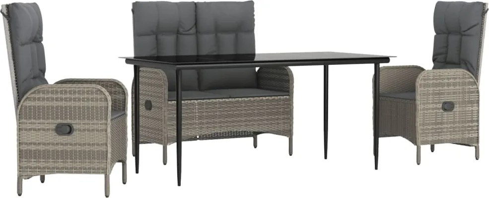 vidaXL Set mobilier de grădină cu perne, 4 piese, gri, poliratan