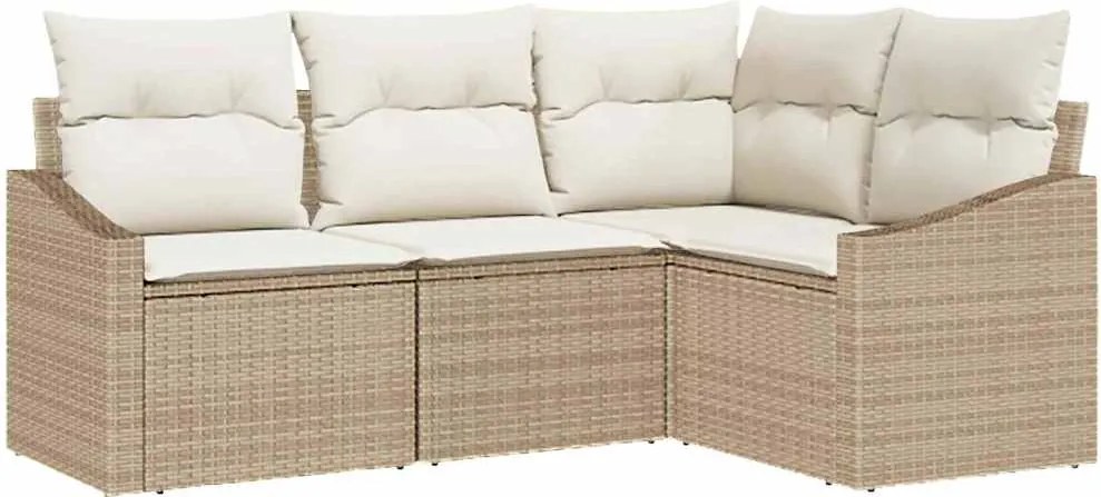 vidaXL Set de canapele pentru grădină 4 pcs Bej și Alb poliratan