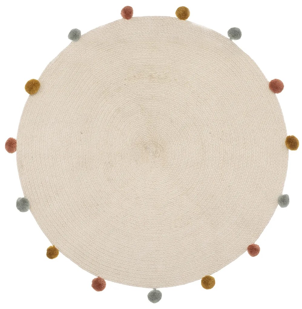 Covor rotund bej POMPONS 90 cm