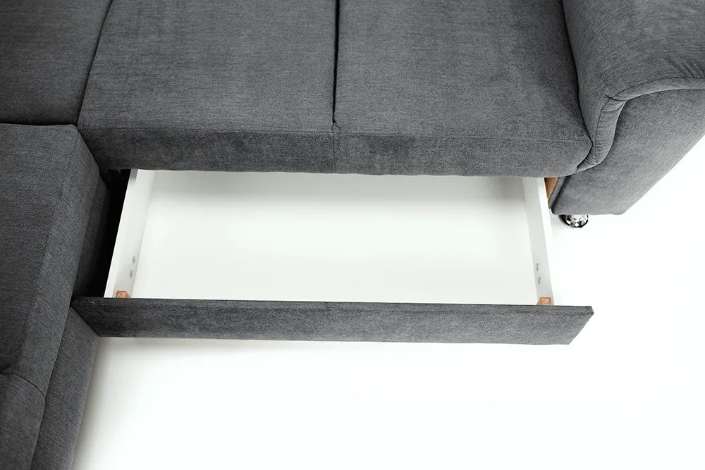 Colţar extensibil, material textil gri, model dreapta, SANTIAGO