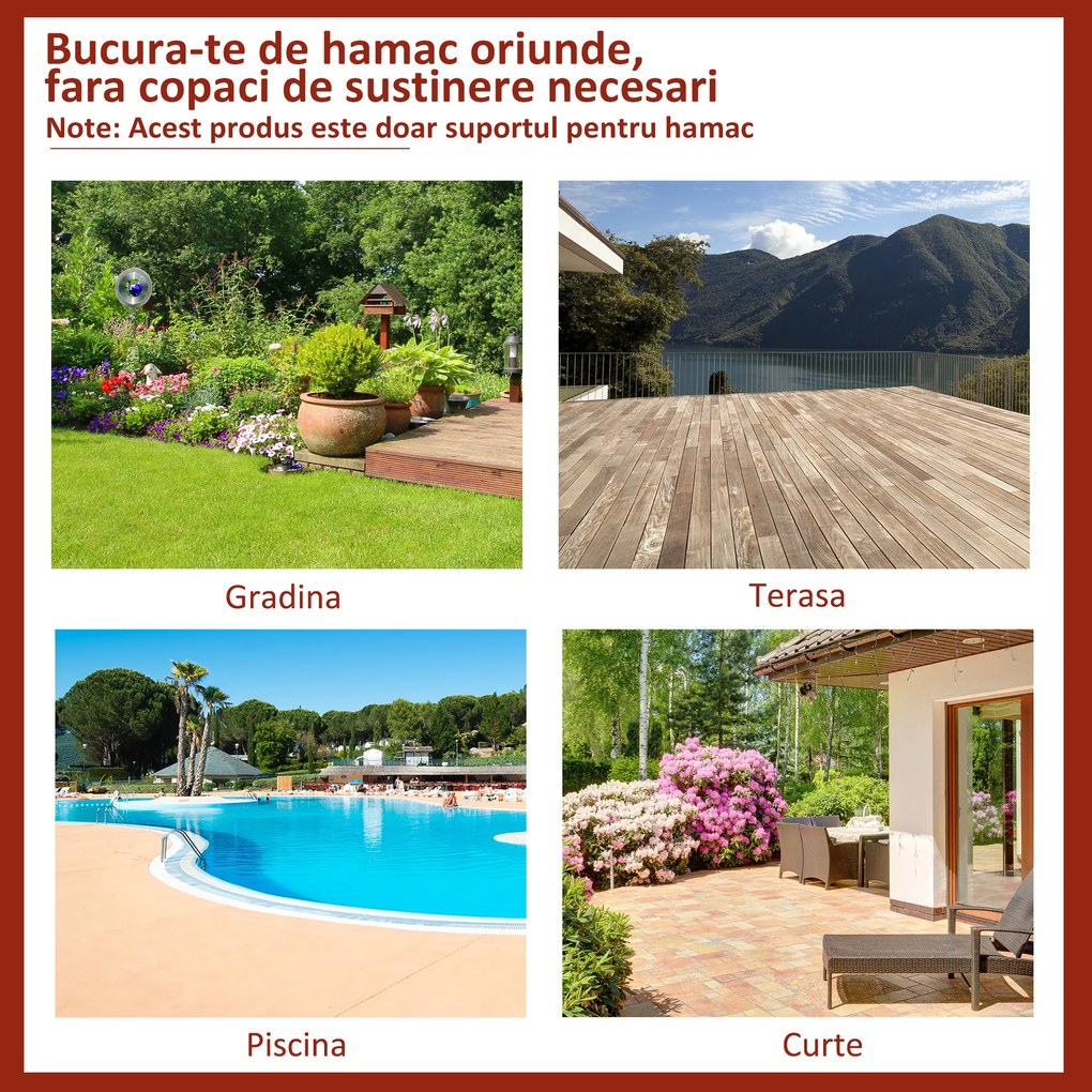 Outsunny Suport Schelet pentru Hamac Reglabil Max. 150 Kg, Negru, 280x120x110cm | Aosom Romania