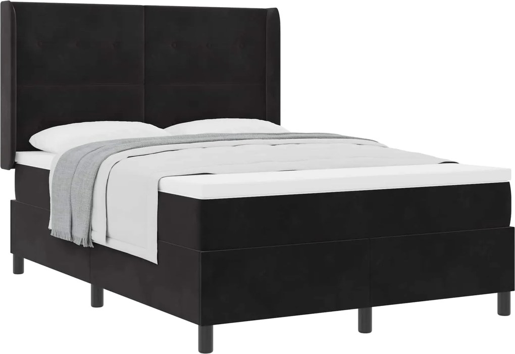vidaXL Pat cu arcuri cu saltea cu headboard Negru 140 x 200 cm Catifea