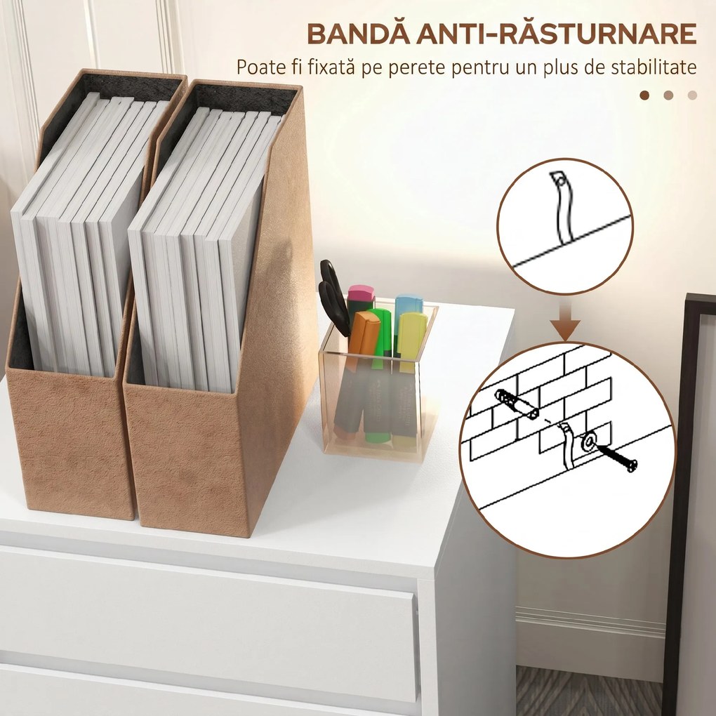 HOMCOM Comodă de Birou cu 4 Sertare și Roți pentru Studiu 46x40x65 cm Alb | Aosom Romania