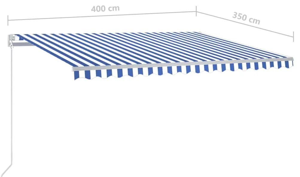 Copertina retractabila manual, albastru si alb, 400x350 cm Albastru si alb, 400 x 350 cm