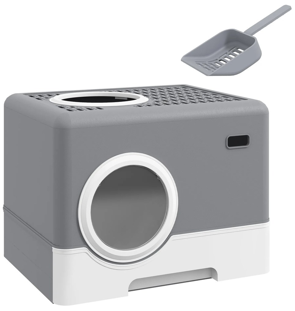 PawHut Bacă de litter pentru pisici casă de toaletă litter pentru pisici dublă ușă batantă și superioară 52 x 41 x 38,5 cm gri | Aosom Romania