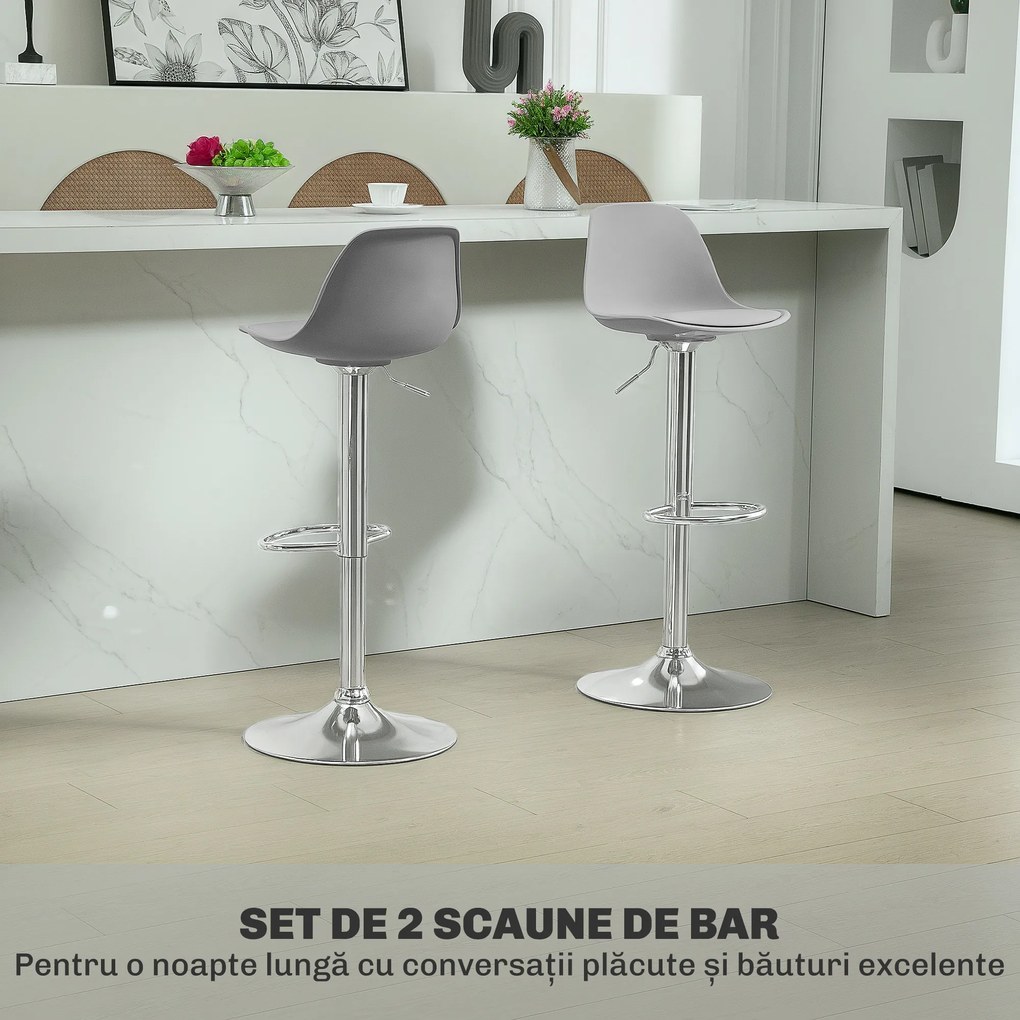 Homcom Set 2 Scaune Bar – Reglabile, Cu Spatar si Pivotante | Aosom Romania