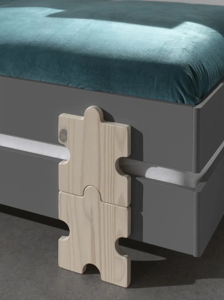 Set 2 paturi stivuibile pentru copii MODULO, din MDF și pin masiv, cu somiere cu lamele incluse – Vipack