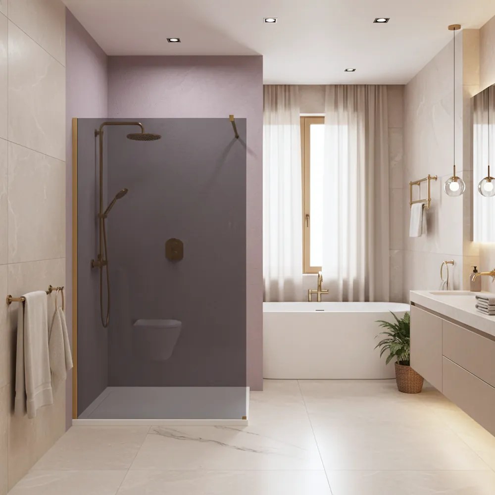 Paravan de dus fumuriu Rea Flexi Grey 80 cm auriu periat