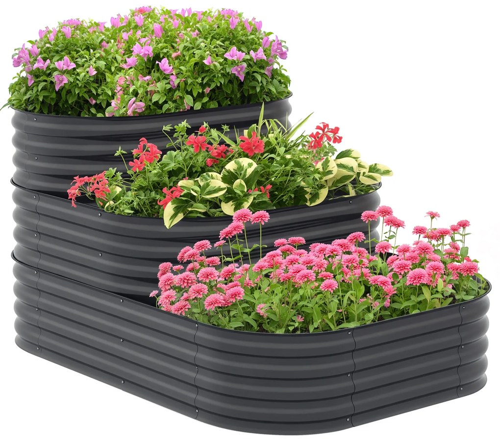 Outsunny Căsuță de grădină în formă de pătrat cu fund deschis 3 etaje pentru ierburi legume fructe flori 158 x 109 x 82 cm gri | Aosom Romania