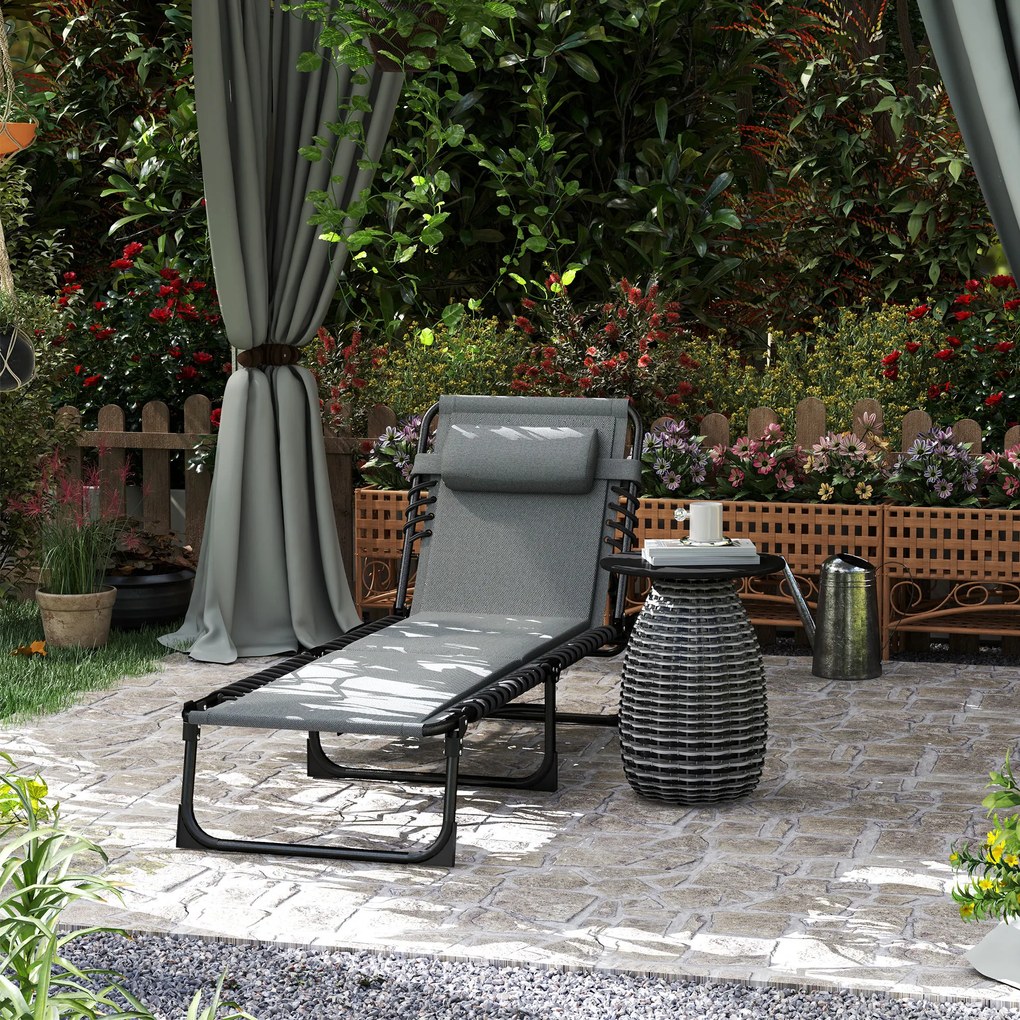 Outsunny Șezlong, șezlong pentru soare cu tapițerie și buzunar lateral, șezlong de grădină, șezlong pentru piscină, șezlong tapițat, Gri | Aosom Romania