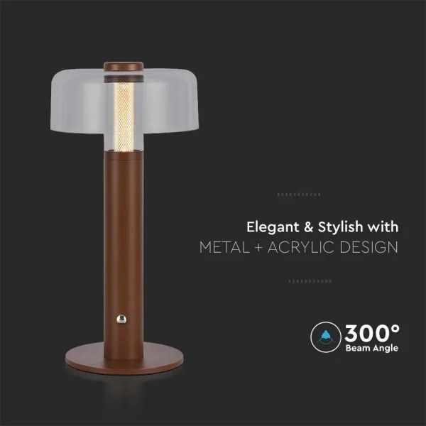 Lampă de birou LED reglabilă, reîncărcabilă, 1W, 5V, 3000K, 1800 mAh, maro