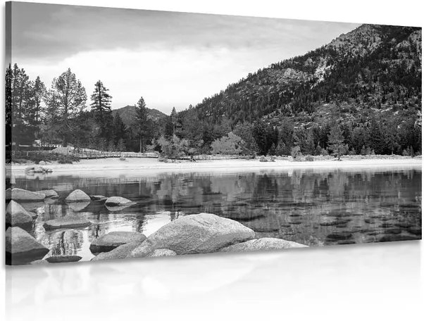 Tablou lac de munte în natura scenică  alb-negru