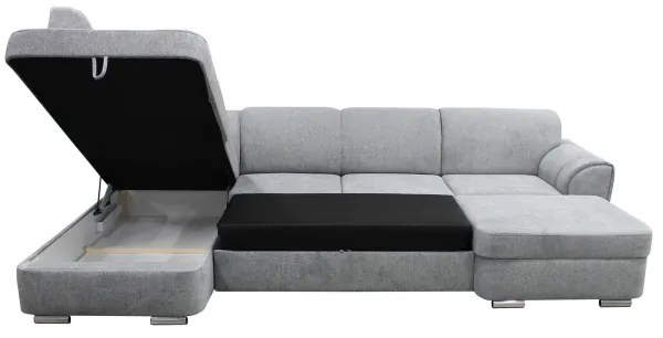 Canapea colțar extensibilă în U SERPA, cu spațiu de depozitare, stânga, gri