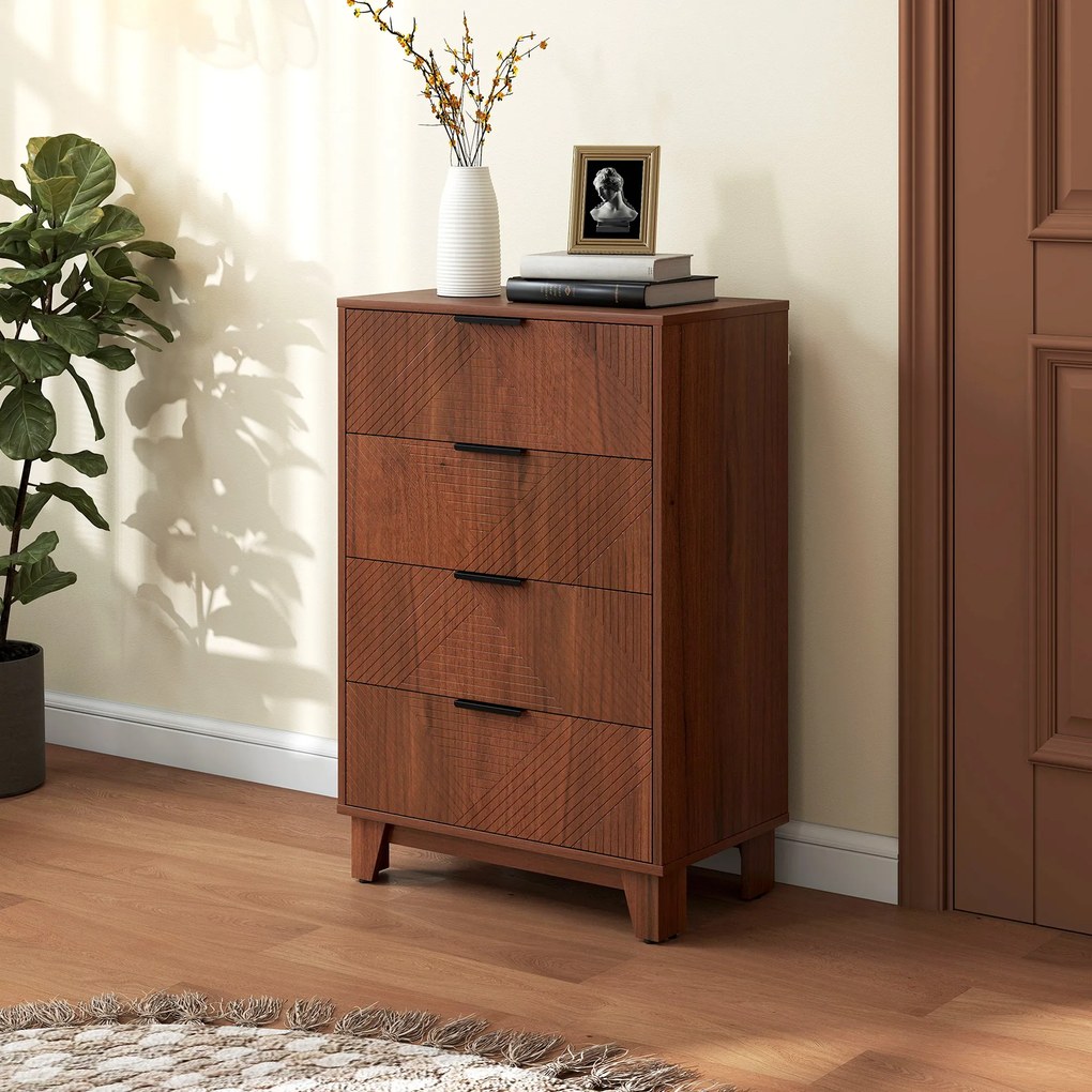 HOMCOM Comodă 4 sertare mobilier de depozitare vintage cu mânere din metal, 60 x 36 x 90 cm, efect lemn maro | Aosom Romania