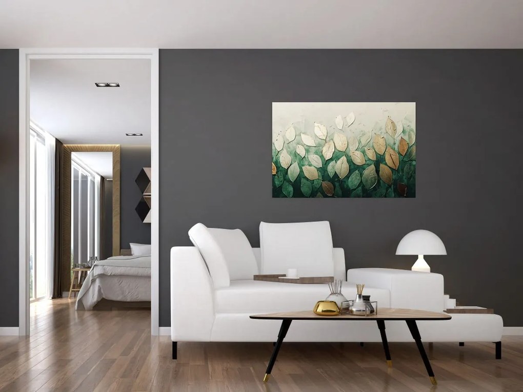 Tablou - Frunze verzi-aurii (90x60 cm)