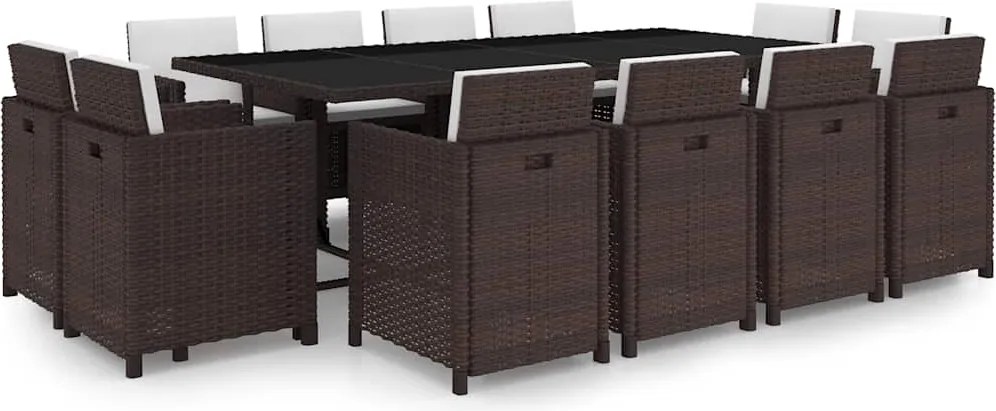 vidaXL Set mobilier de exterior cu perne, 13 piese, maro, poliratan