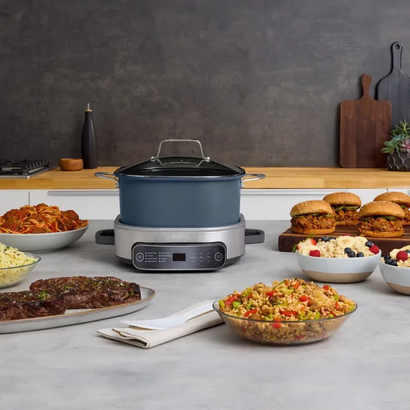 Multicooker Ninja MC1101EU, 1400W, 6 L, 8 programe, Timer, Manere si baza reci, Albastru