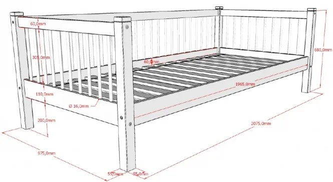 Pat Cabină Forrest Oak pentru Camera Copii, 90x200 cm, din Lemn Masiv de Stejar, Natur – Vipack