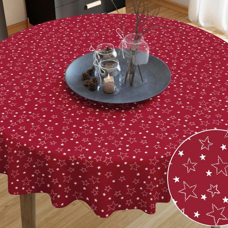 Goldea față de masă din bumbac - model 015 de crăciun - steluțe albe pe roșu - rotundă Ø 60 cm