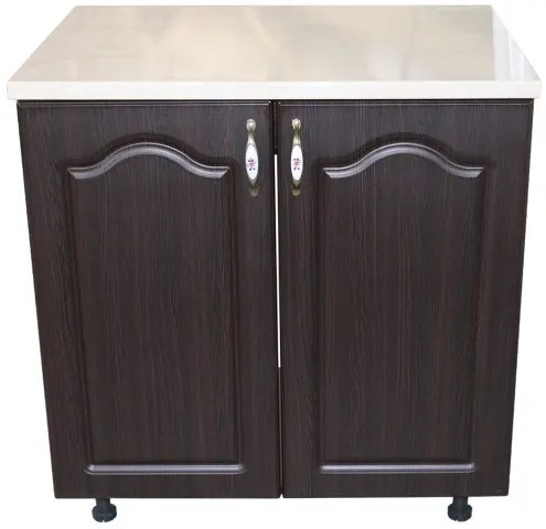 Masca pentru chiuveta cu 2 usi 80 cm Zebra, Wenge/MDF Wenge Mustata, cu blat Travertin, 80 x 85 x 60 cm