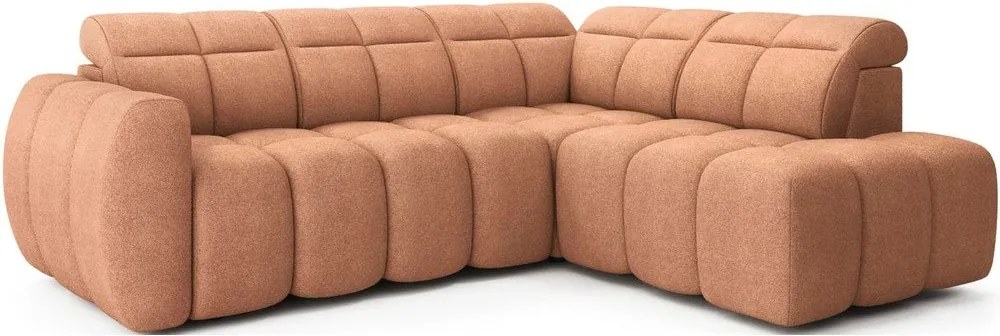 Colțar somon extensibil/cu spațiu de depozitare cu tapițerie din țesătură bouclé (cu colț pe partea dreaptă/în formă de ”L”) Falconn – ELTAP