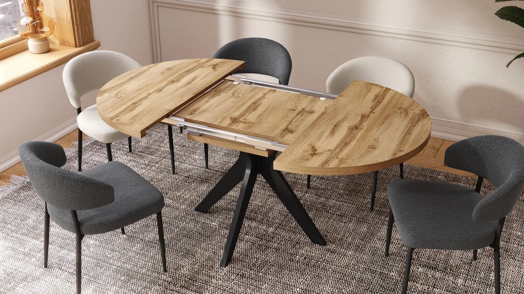 Mazzoni RENZO Stejar Wotan/picior negru - MASĂ ROTUNDĂ Ø110 EXTENSIBILĂ PÂNĂ LA 180 cm | PENTRU BUCĂTĂRIE SUFRAGERIE LIVING RETRO