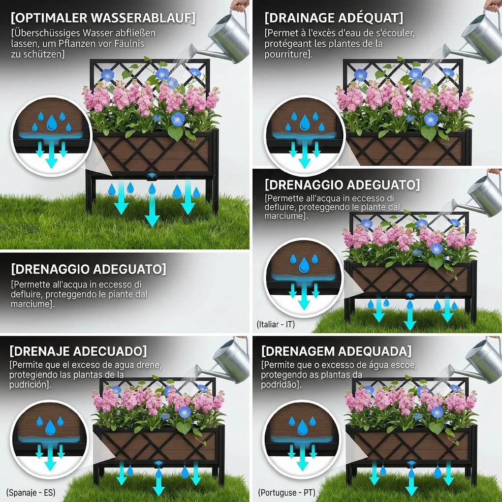 Outsunny Jardinieră cu Grilaj pentru Plante Cățărătoare din Metal, 61x23x113 cm, Negru | Aosom Romania