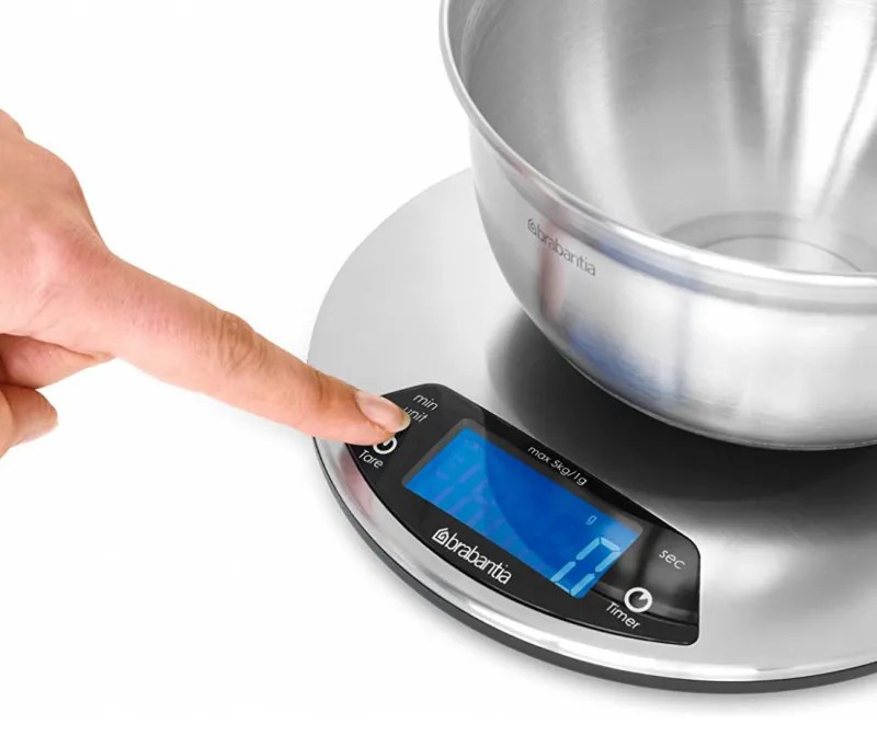 Brabantia Profile 646998, Până la 5 kg, 3 x AAA, TARA, afișaj digital, Inox/Mat