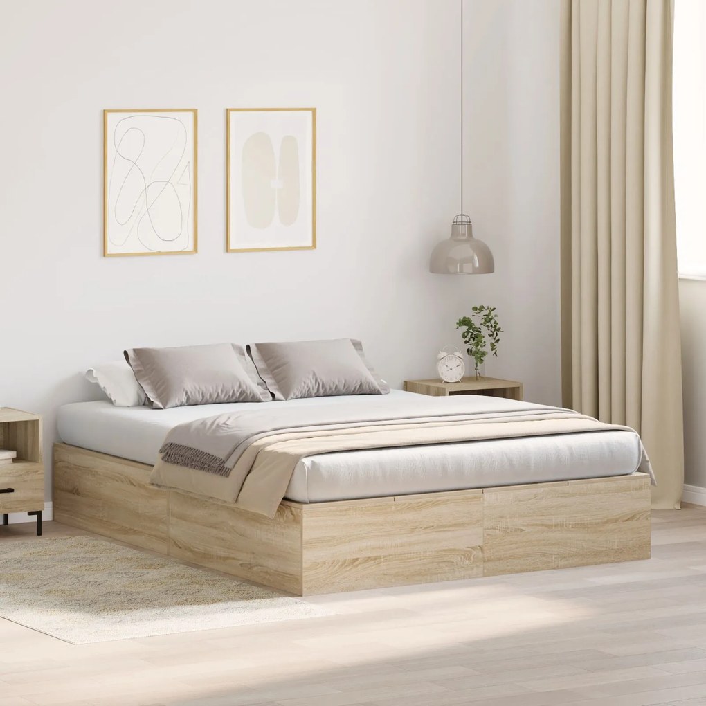 vidaXL Cadru de pat cu depozitare Stejar Sonoma 140 x 190 cm