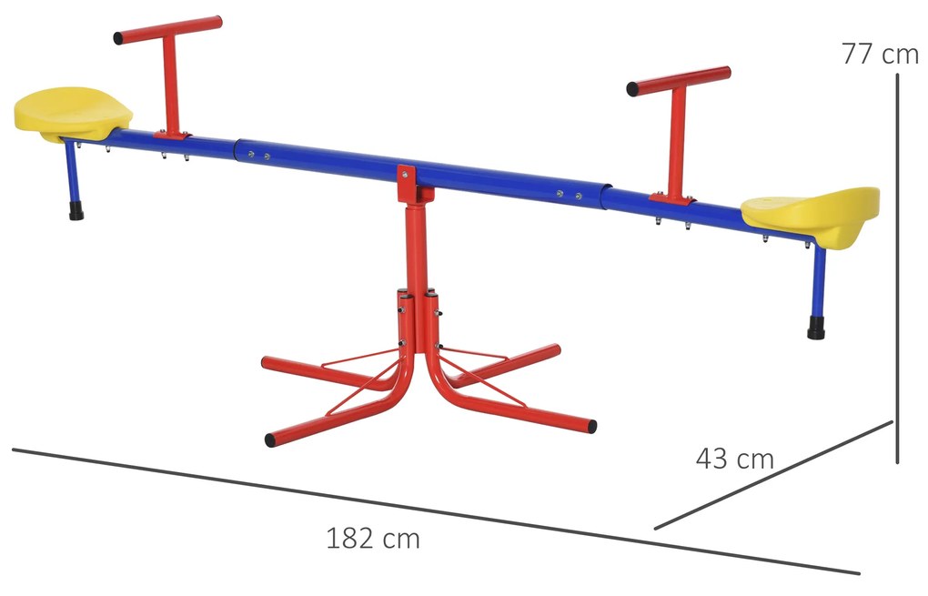 Leagan pentru Copii 3-8 ani Dublu Outsunny, Pivotant la 360° din Metal si PP, Multicolor 182x77x43cm | Aosom Romania