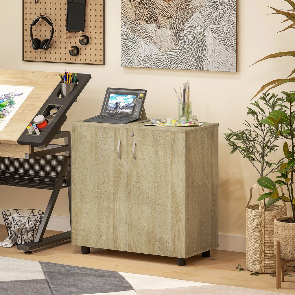 Vinsetto Dulap pentru documente cu încuietoare, 2 uși și raft intern, 80x40x80 cm, culoare stejar | Aosom Romania