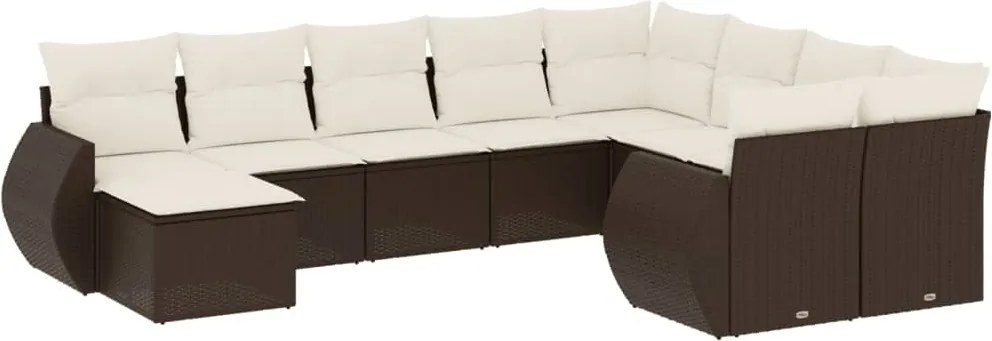 vidaXL Set canapele de grădină cu perne, 10 piese, maro, poliratan