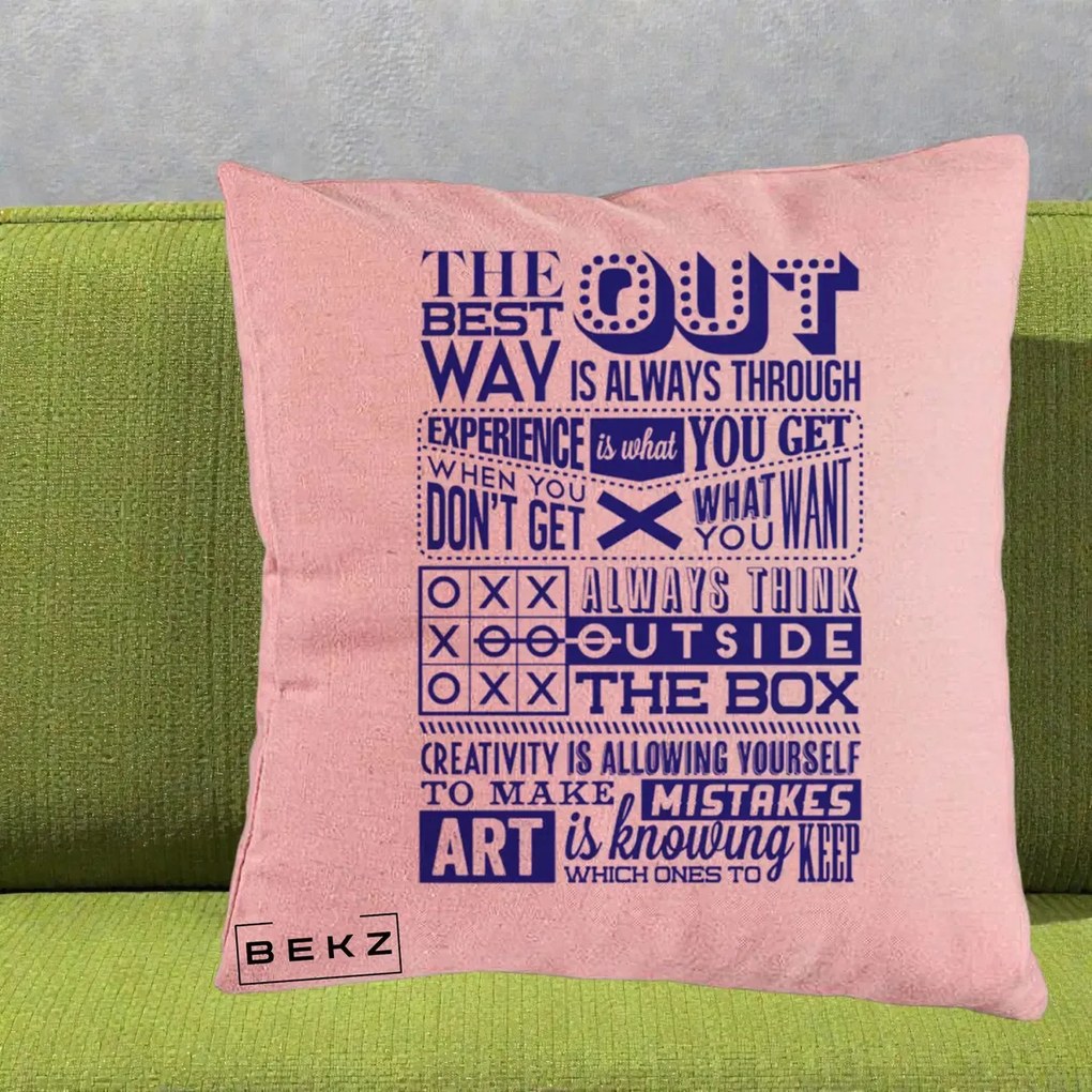 Perna Decorativa Citate Creativitate Albastru, 40x40 cm, Roz, Husa Detasabila, Perna Inclusa, BEKZ®