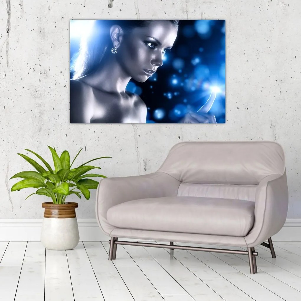 Tablou - Femeia, sclipici albastru (90x60 cm)