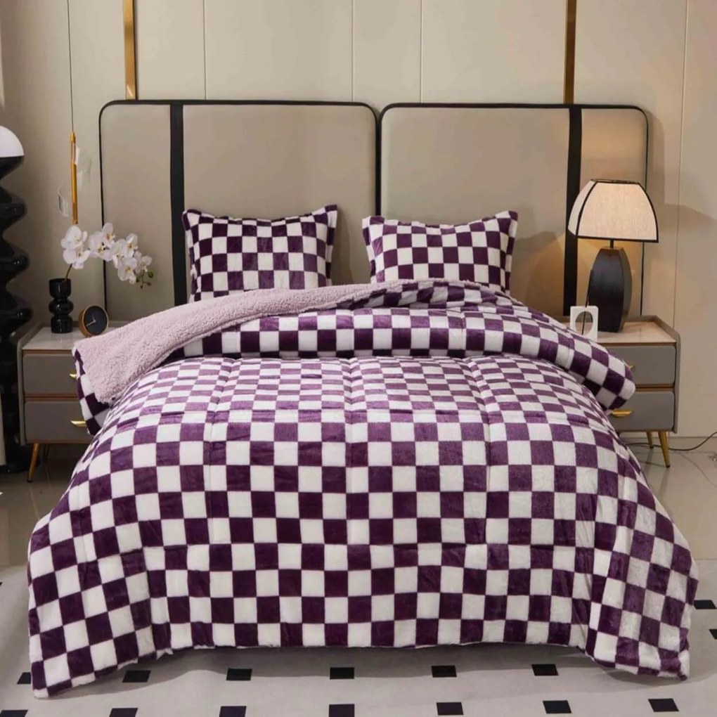 Pilota cocolino cu blanita si fir lung, 200x230 cm, 3 piese, alb / violet, PCP-13